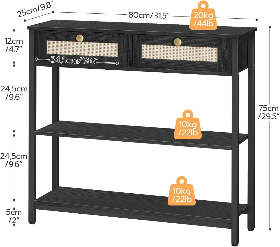 Rattan-Like Narrow Console Table with 2 Drawers, 31.5-Inch Sofa Table with Storage, for Hallway and Foyer 4