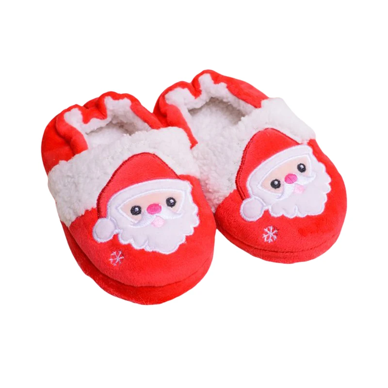Kids Christmas Fuzzy Home Slippers Cute Santa Claus/Reindeer Warm Non-Slip Soft Sole Indoor Shoes for Boy Girl