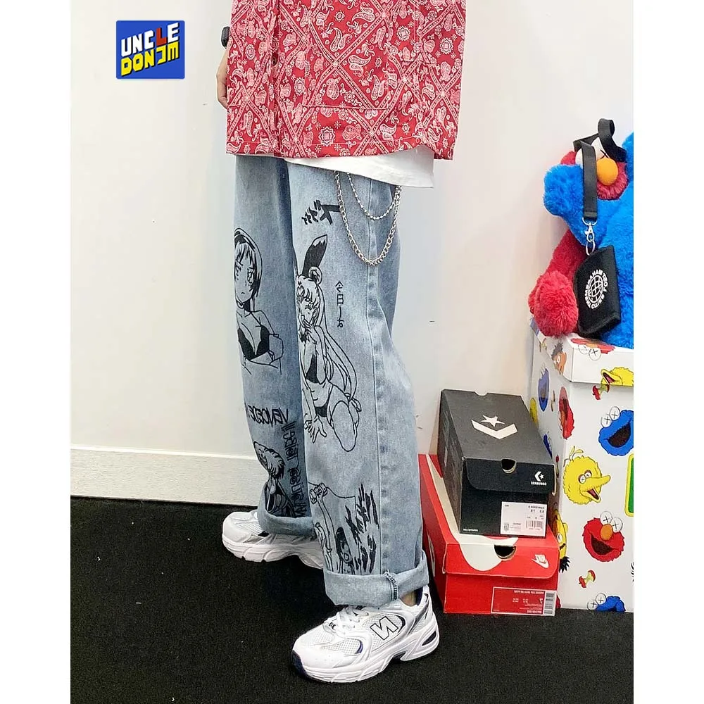 UNCLEDONJM Jeans stampati a fumetti BF Harajuku da uomo marchio di moda  Street wear jeans Casual allentati con graffiti di moda Casual|Jeans| -  AliExpress