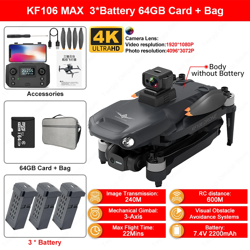 Teeggi KF106 Drone 4K Profesional 2.4G WiFi HD Camera With Obstacle Avoidance Foldable Quadcopter RC Helicopter Toy VS KF102 toy helicopter RC Helicopters