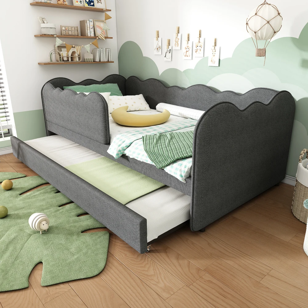 Gepolstertes Tagesbett 90x190cm, Tagesbett Schlafsofa mit ausziehbarem Bett 90x190cm, Kinderbett mit Gitter ohne Matratze – Detail 7
