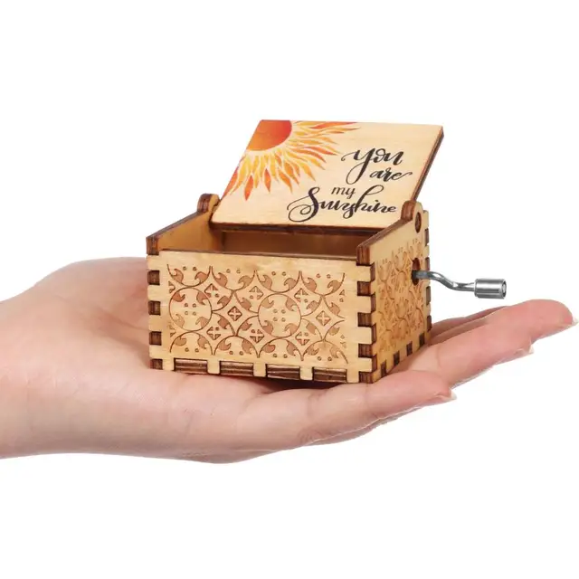 Caja De Música De Madera "You Are My Sunshine" - Vintage, Movimiento Sankyo, 7.1x6.7x4 Cm