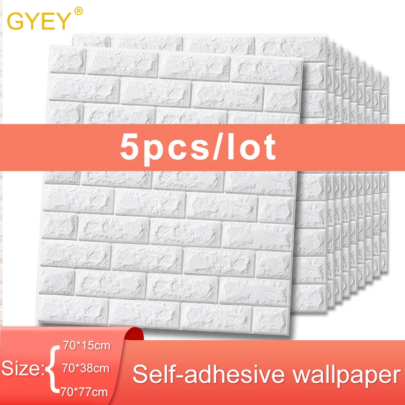 

5PCS Self adhesive Waterproof TV Background Brick Wallpapers 3D Wall Sticker Living Room Wallpaper Mural Bedroom Decorative