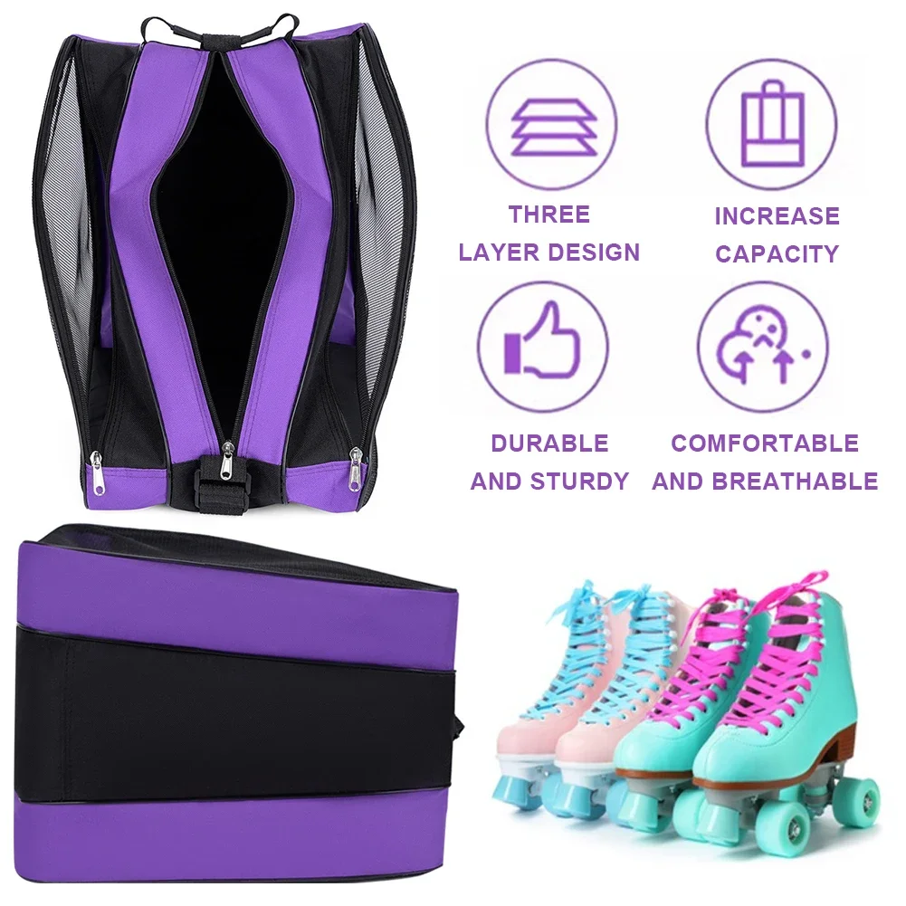 Roller Skate Bag Ice Skate Shoes Bag Oxford Cloth Ski Snow Boots Multi-Compartments Ice-Skating Shoulder Ski Sports