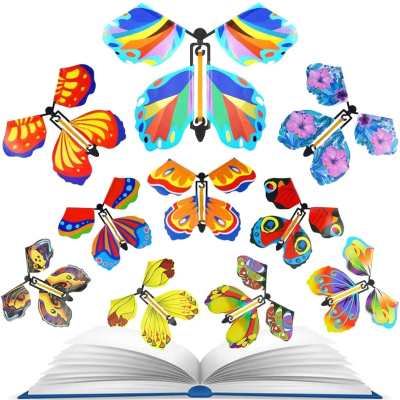 

10pcs Magic Flying Butterfly Wind Up Butterfly Fairy Flying Toy Winding Rubber Band Toy Color Bookmark Party Great Surprise Gift