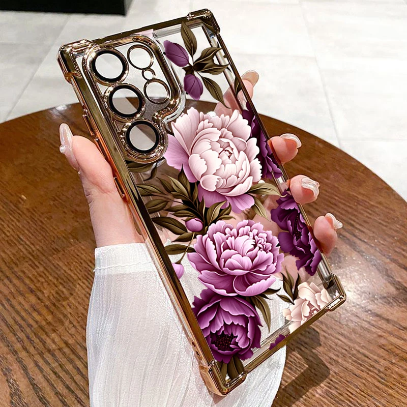 Elegant Purple Peony Pattern Phone Case Cover