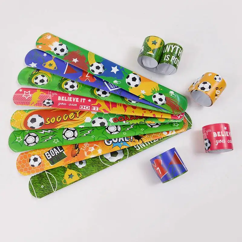 12/24pcs Soccer Slap Bracelets Wristband Kids Birthday Party Favors Pinata Filler Gift Football Theme Party Decoration Supplies
