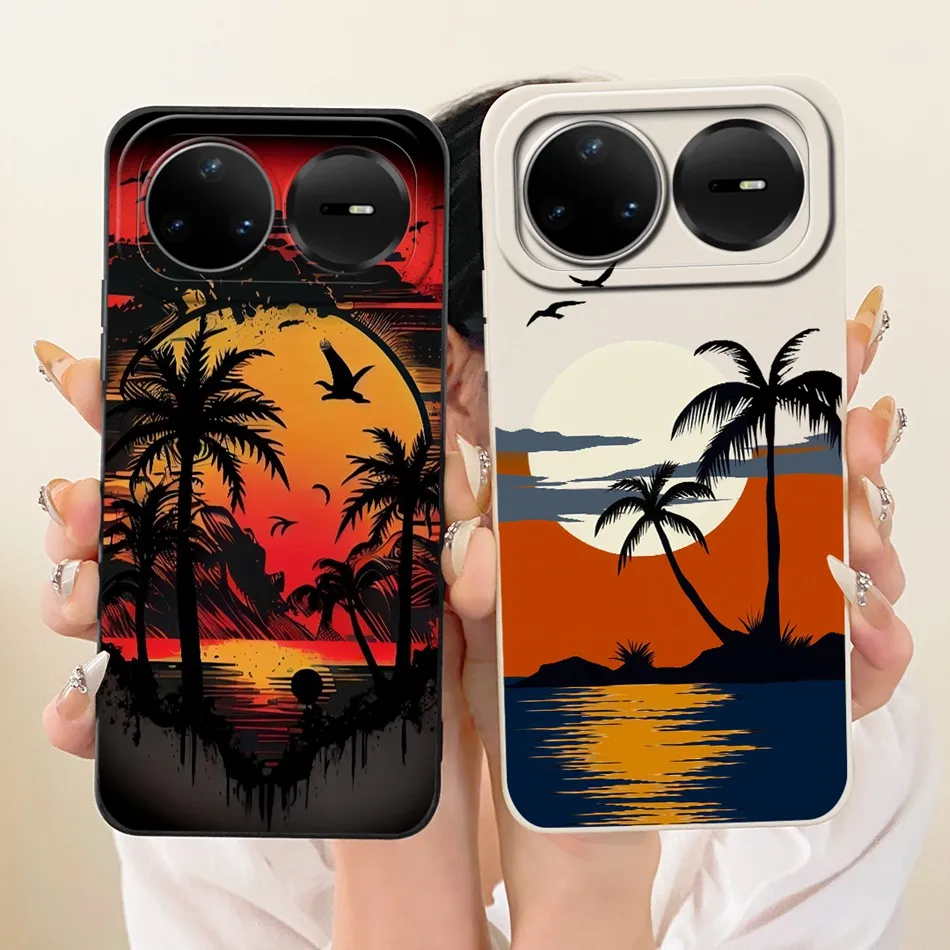 Fashion Dusk Beach Painting Soft Silicone Phone Case with Bumpers