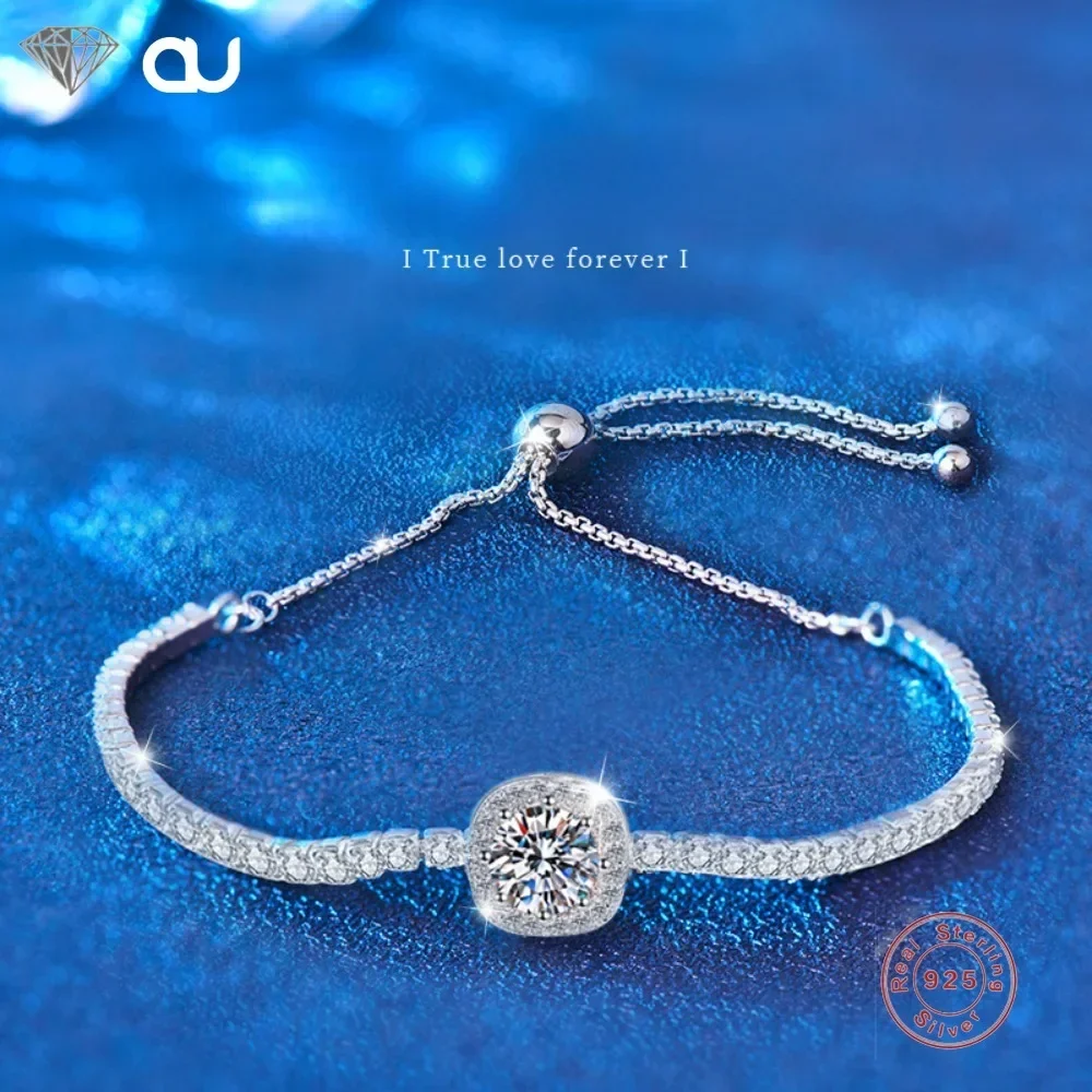 

925 Sterling Silver Bracelet for Women Square Round Moissanite Adjustable Bracelets Crystal Jewelry Microinlaid Wholesale New In
