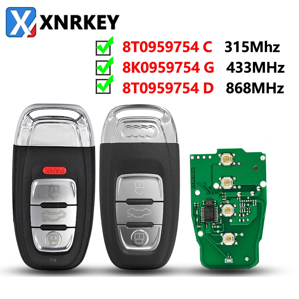

XNRKEY 3/4B Smart Remote Car Key Semi Keyless PCF7945 Chip 315/433/868Mhz for Audi Q5 A4L A5 A6 A7 A8 RS4 RS5 S4 S5 8T0959754C