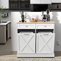 Tilt Out Trash Cabinet Can Bin Kitchen 20 Gallon Wooden Free Standing Laundry Sorter,Recycling Cabinet with Hideaway Drawer, (Wh 1