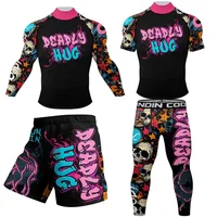Nouveau crâne MMA Compression Rashguard T-Shirt + ensemble short et haut Bjj protections Jiu Jitsu chemises Muay Thai entraînement boxe vêtements costume 2