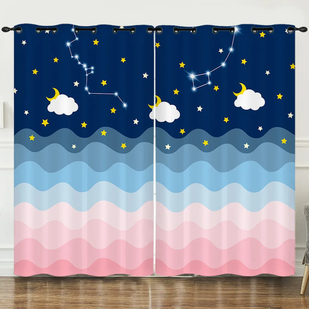 

2022 Cartoon Gradient Swoosh Twelve Constellation Curtains Modern Simple Bedroom Living Room Sunshade Curtains 2Pcs/set Cortinas