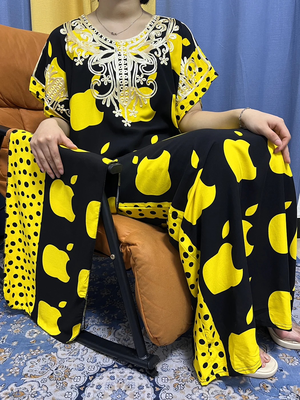 Abayas For Women 2023 Muslim Fashoin Print Apple Appliques Cotton Loose Femme Robe African Kanga Clothing Islam With Turban