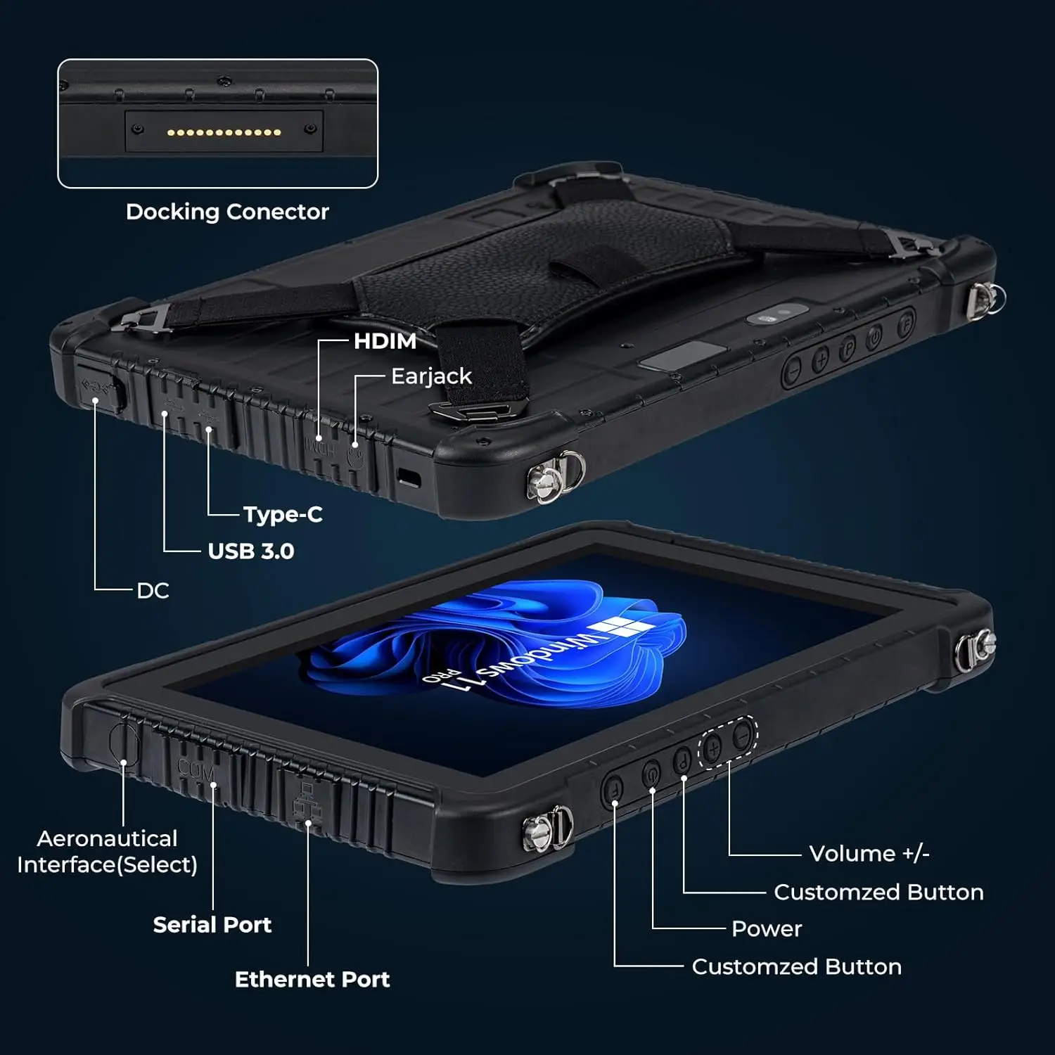 Rugged Tablet 10.1 inch Windows 11 Pro 8GB+128GB Intel N5100 Sunlight Readable 4G LTE GPS Heavy Duty Indust RS232 DB9 UART 6