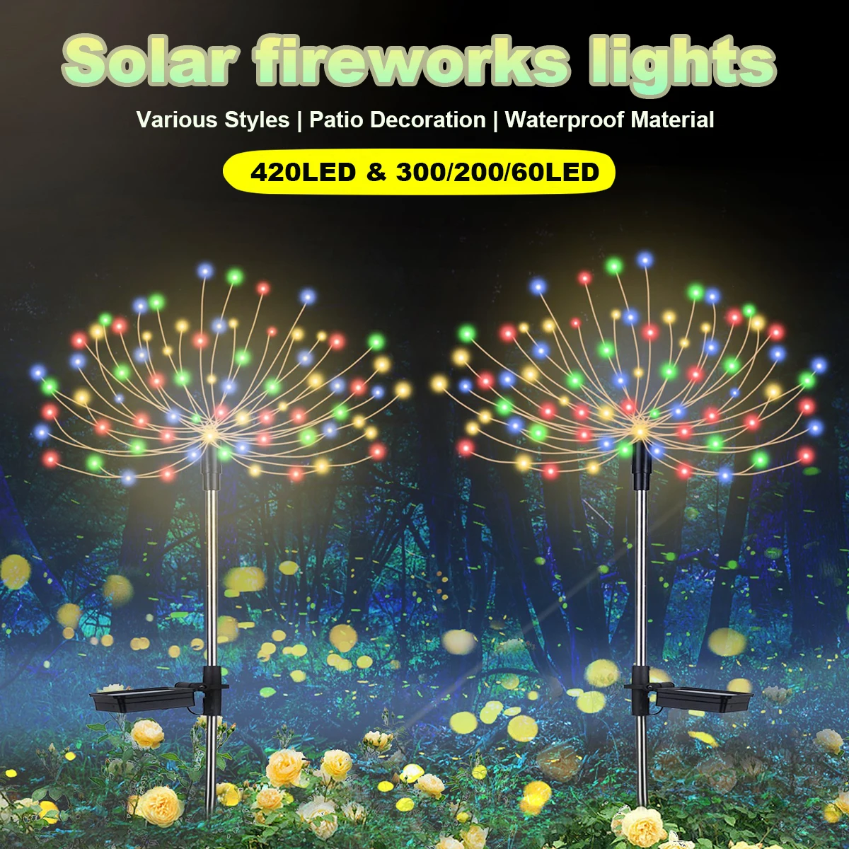 Description Picture 2 of itemLED Solar Firework Lights Outdoor Waterproof Garden Fairy Lights 8 Lighting Mode Outdoor Dandelion Lawn Light For Landscape Lawn