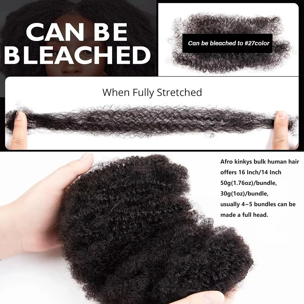 Afro Kinkys Bulk Human Hair for Dreadlock Extensions Loc Repair Braiding Twist Tight Afro Kinky Human Hair for Loc 1Packs 50/30g 3