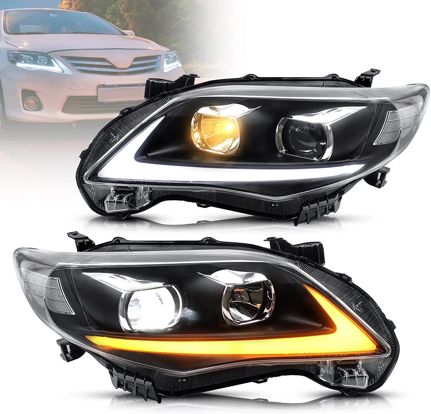 Conjunto de faros delanteros para Toyota COROLLA 2011 2012 2013, faros LED completos con luz de señal giro DRL, accesorios para coche|Bombillas (LED) de faros - AliExpress