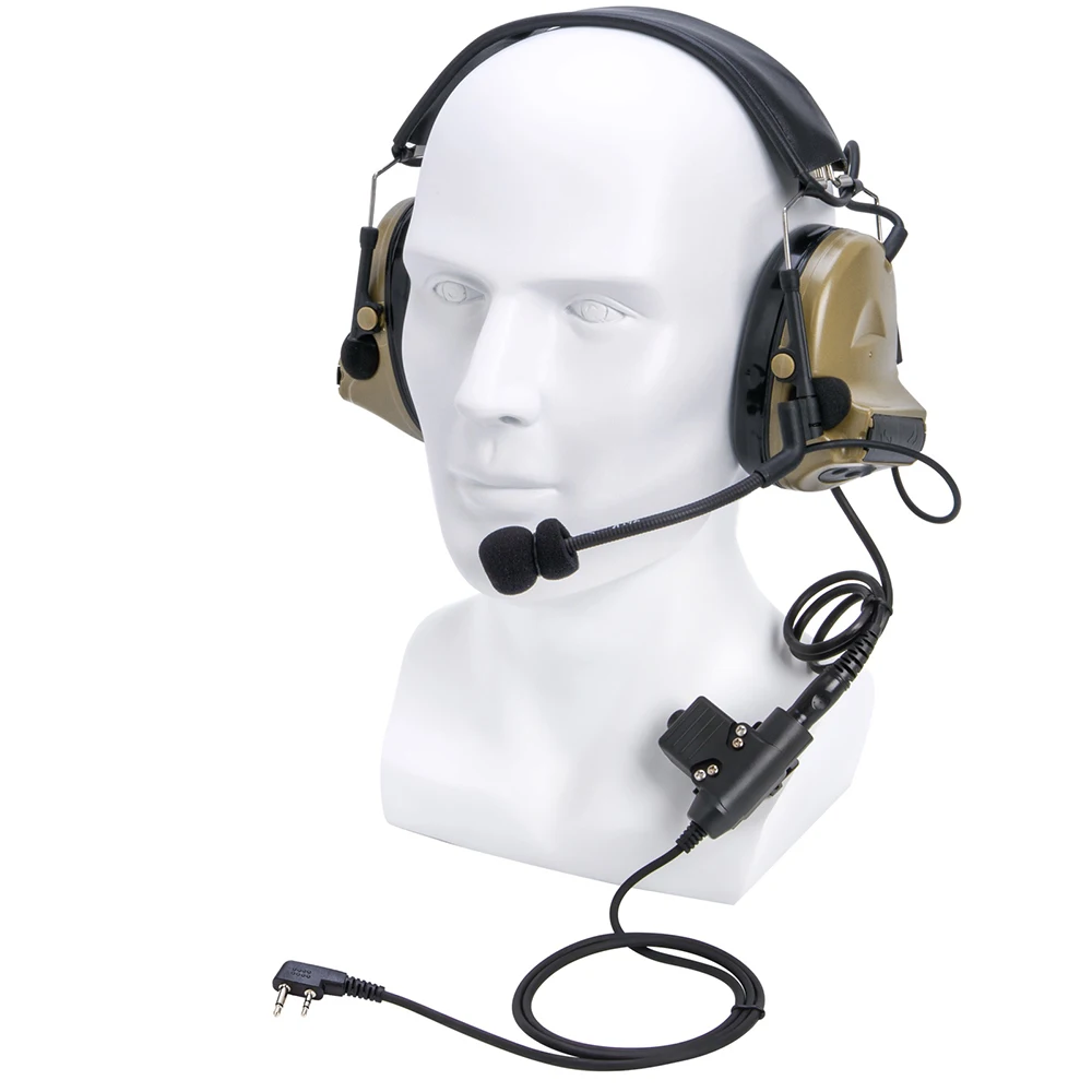 U94 PTT+brown Tactical Headset and Noise Reduction Hearing Protection Shooting Headphone for Walkie Talkie Icom V8 V80 V82 u94 ptt brown tactical headset and noise reduction hearing protection shooting headphone for baofeng kenwood hyt tyt baofeng