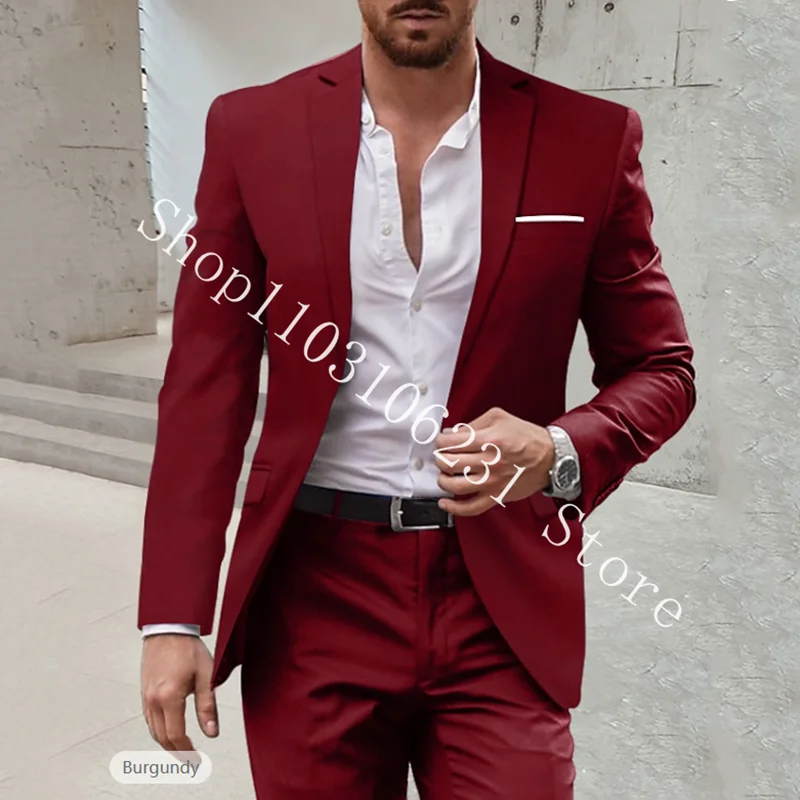 Men Suits Navy Blue Groom Tuxedos Blazer Slim Fit Formal Groomsmen Bridegroom Wedding Party Tuxedos Jacket Pants Costume Homme