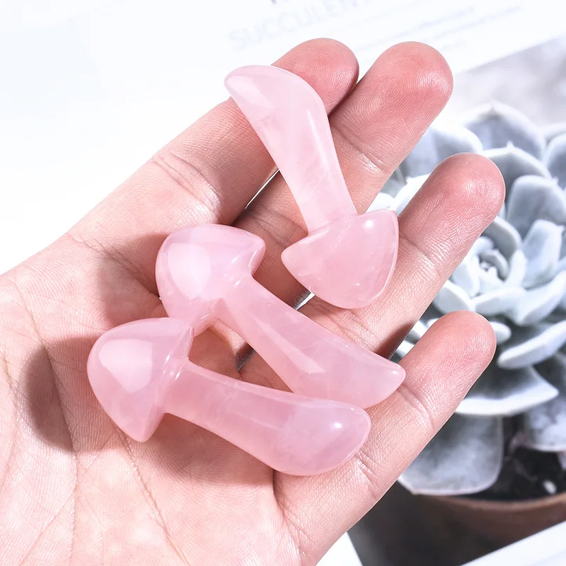 Natural Rose Quartz Gouache Pink Quartz Crystal Mushroom Eye Massager Facial Lifting jade Massager Gua Sha Massage Skincare Tool alice pink mushroom