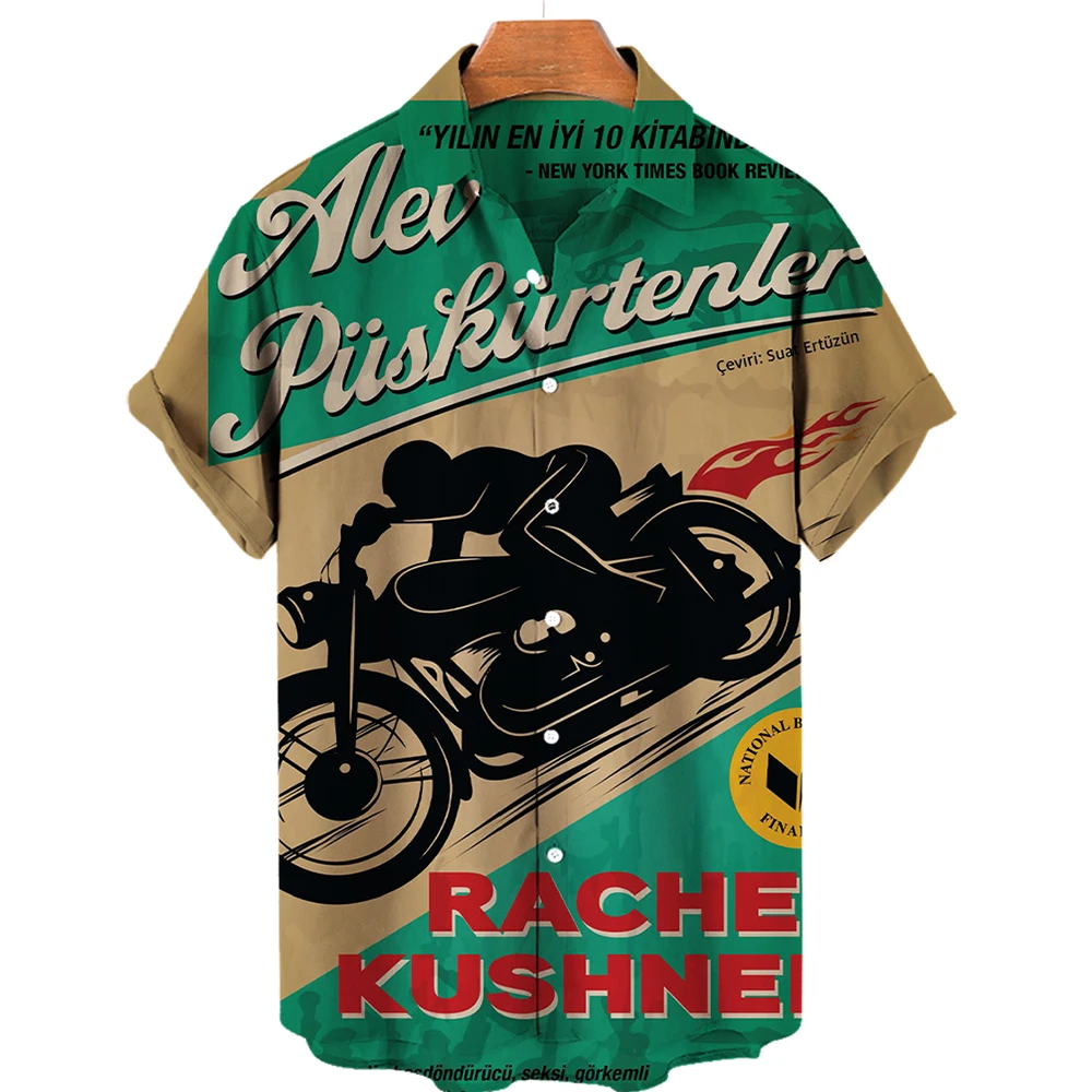 Men's Hawaiian Shirt Motorcycle 3D Printed Short Sleeve Beach Lapel Oversized Hip Hop 6