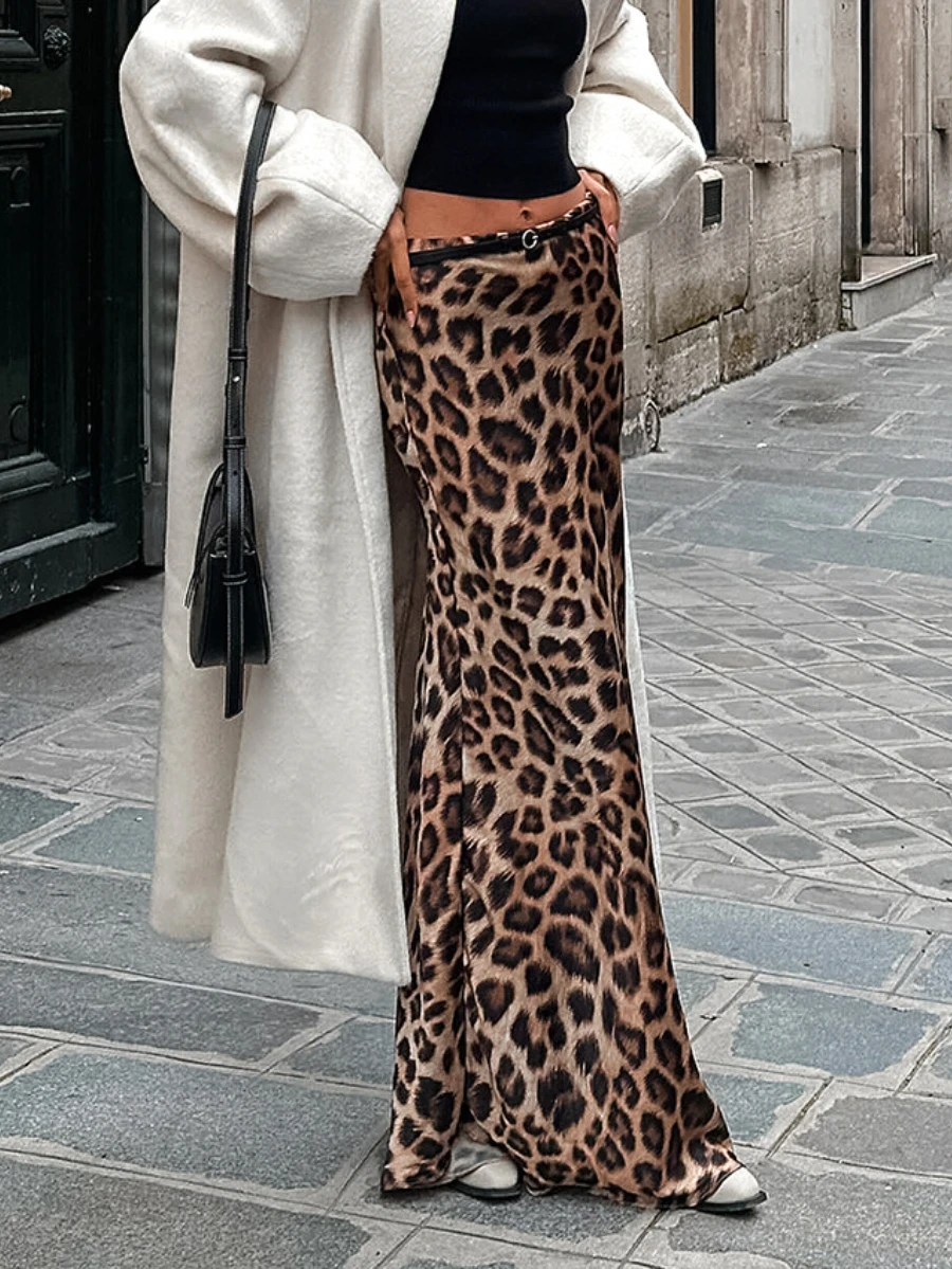 

Женская юбка-годе Bornladies с леопардовым принтом и высокой талией, персонализированная модная универсальная свободная облегающая длинная юбка, женские юбки