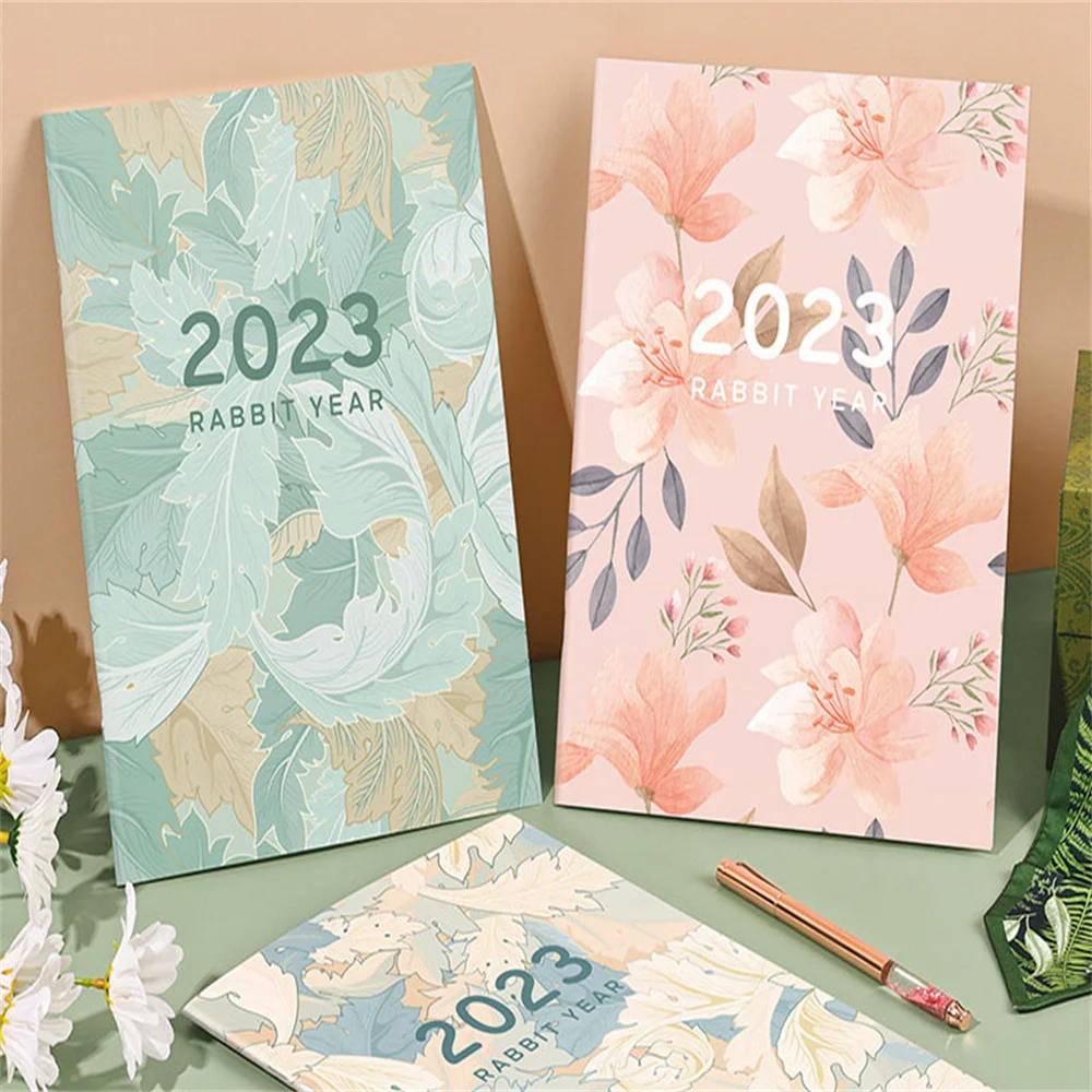 Flower Pattern 2023 Agenda Book A4 Schedule Notepads Planner Reminder Timetable Notebook Diary Planner School Office Supplies