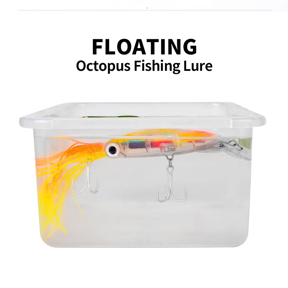 Ein Satz 23 cm/40 g schwimmender Oktopus-Angelköder Meeresangeln Fernwurf Tintenfisch Bionic-Köder mit 2 Drillingshaken – Detail 9