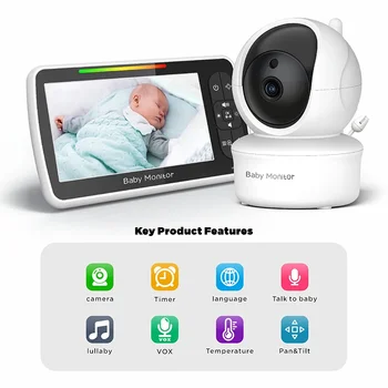 5 inch baby monitor ir night vision temperature intercom vox mode video security surveillance camera