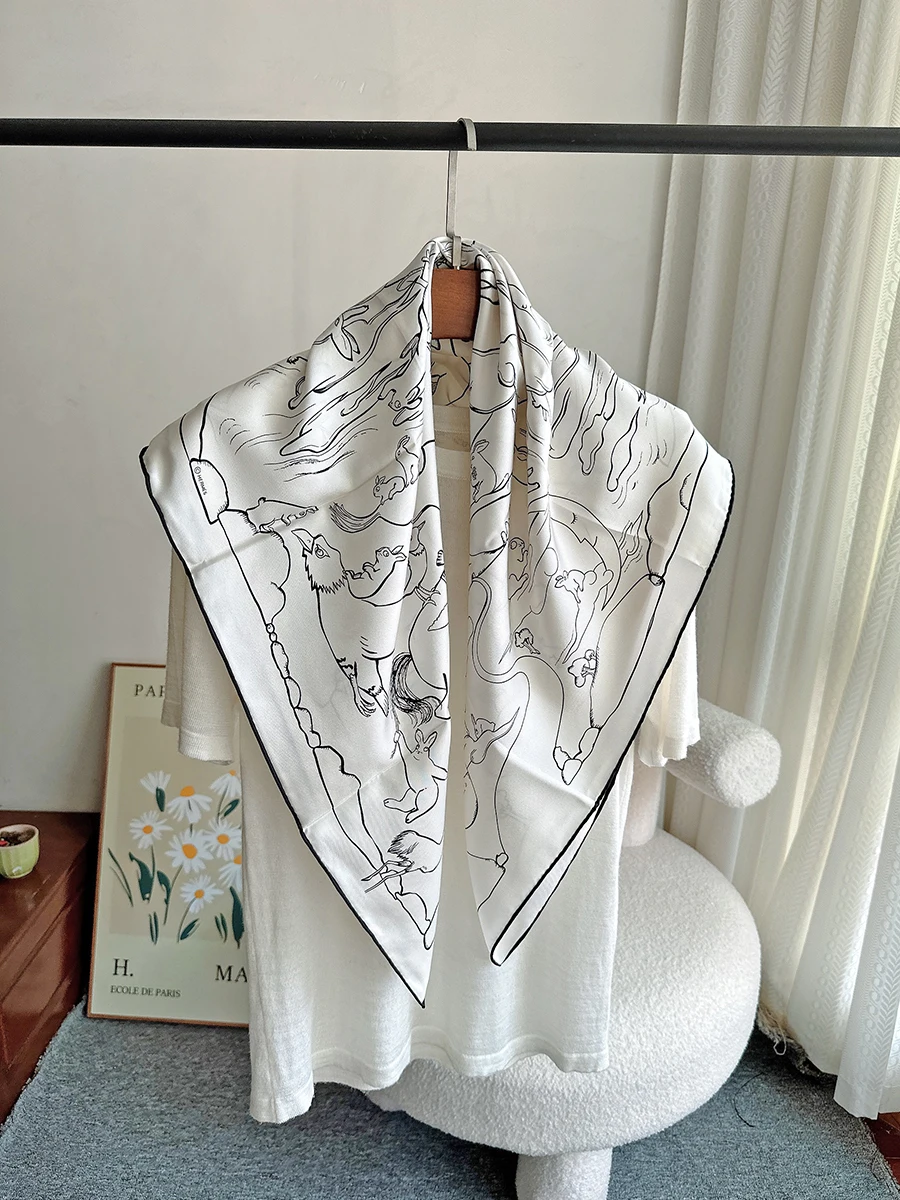 Scarves For Ladies Silk Luxury Woman Scarf 90*90cm Manual Rolled Scarf Designer Summer Silk Scarves Print Neck Head Scarfs