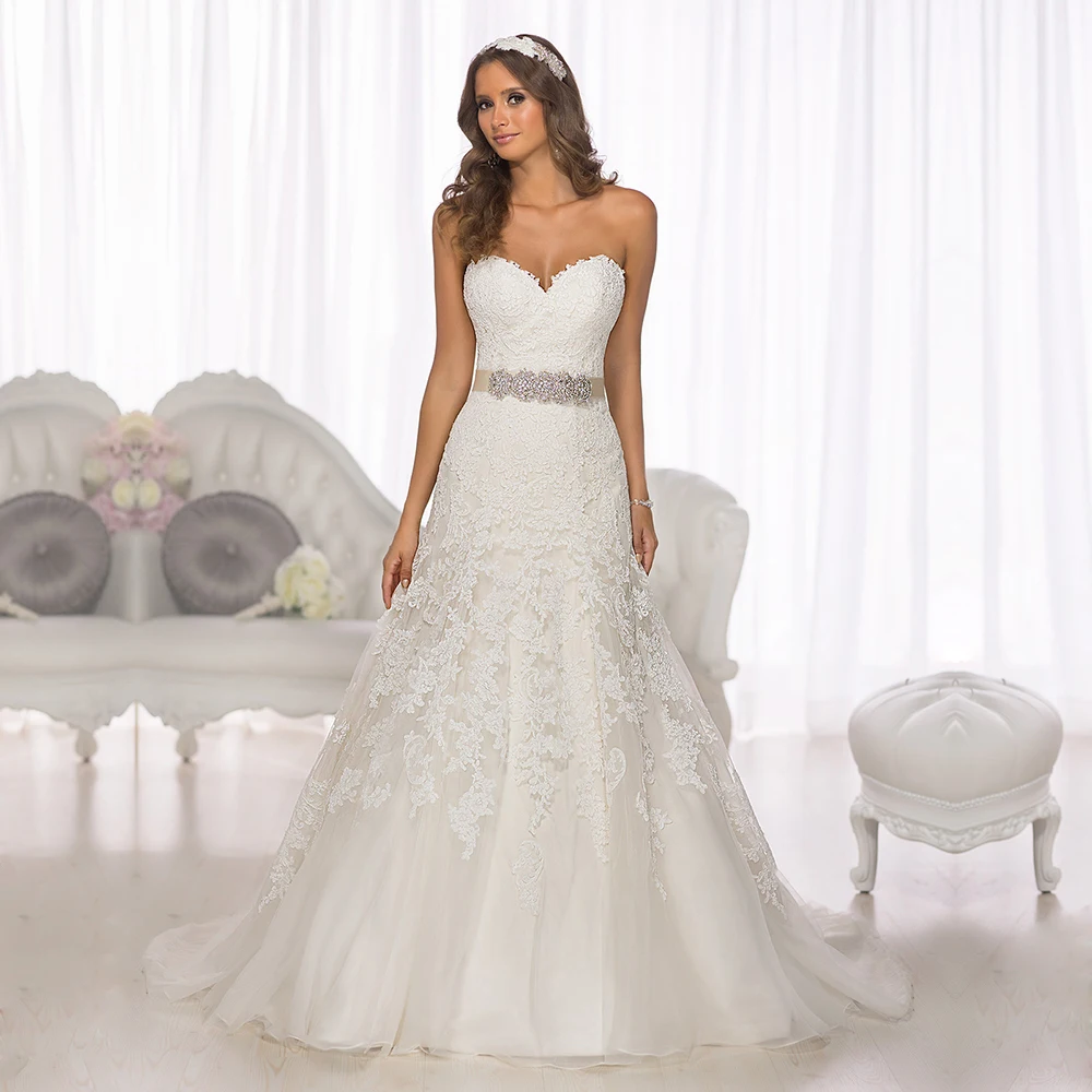 

Lace Wedding Dresses 2016 Floor length A Line Wedding dress Romantic Bride Dress Custom Made Fashionable Vestido De Noiva PW157