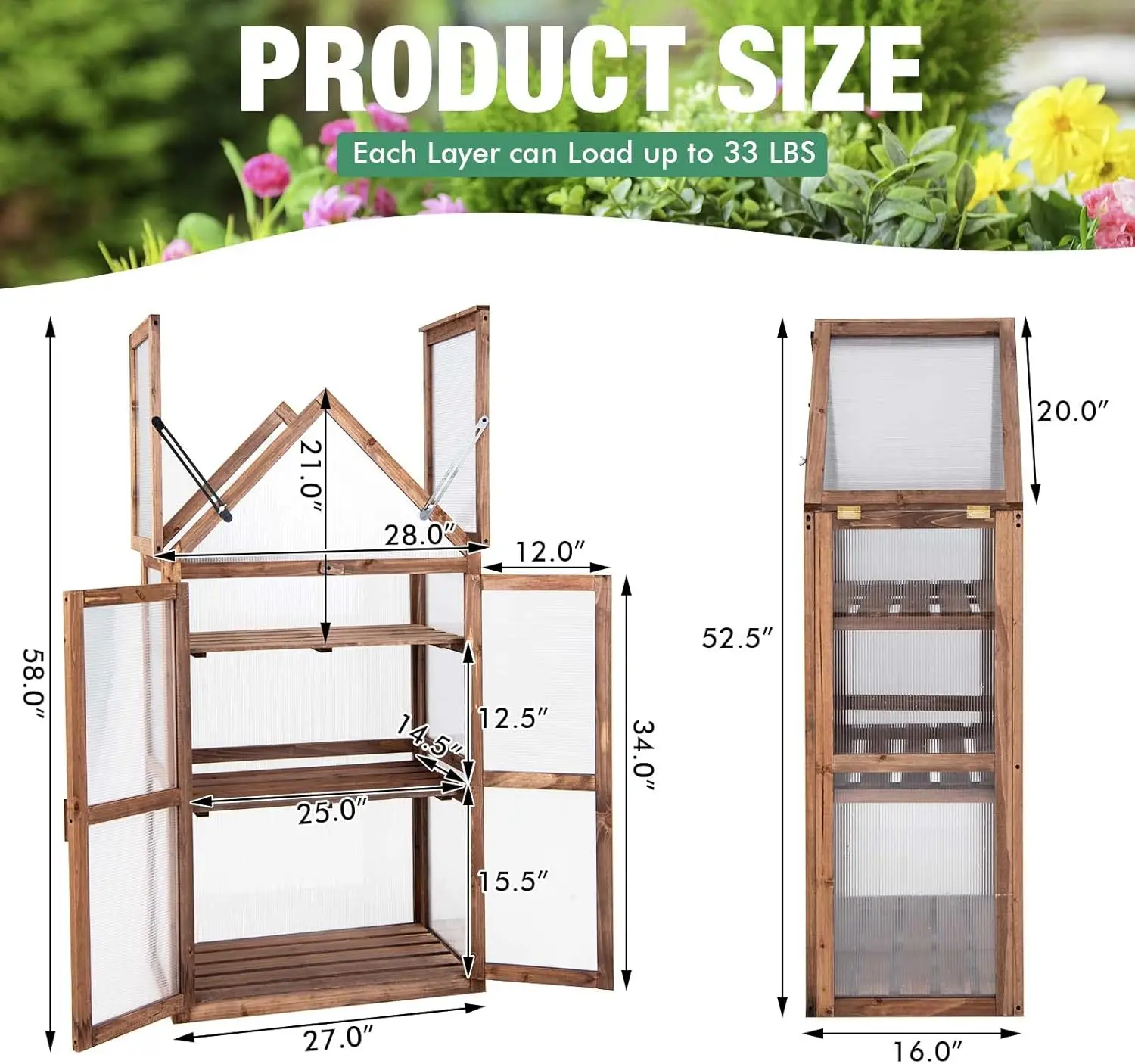 Wooden Cold Frame Greenhouse with Raised Planter Shelf 5