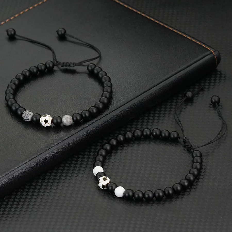 Braided Football Bracelet for Men with Onyx Stone Beads