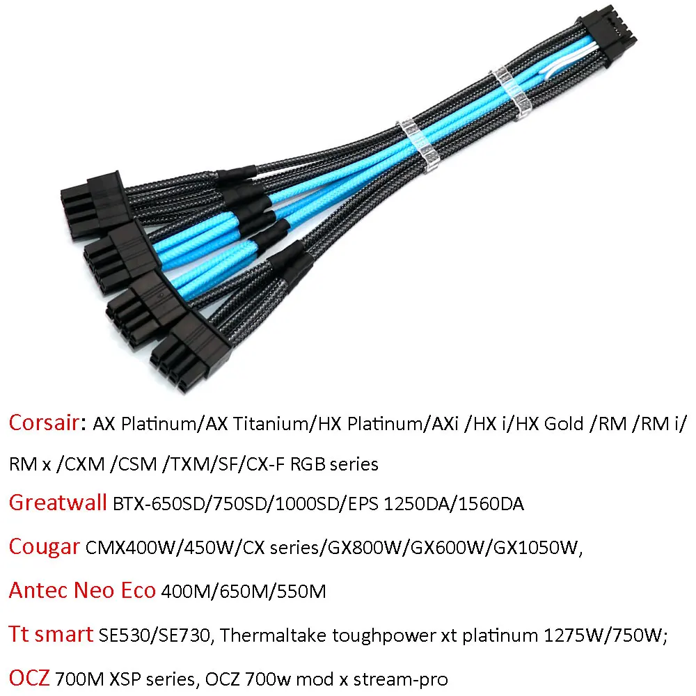 Angitu-cabo de Alimentação Personalizado para Corsair Pcie 5.0 12vhpwr 12 Mais 16pin para 4x8pin Cpu Atx Eps Psu Masculino Cabo Modular 16awg - Imagem 3