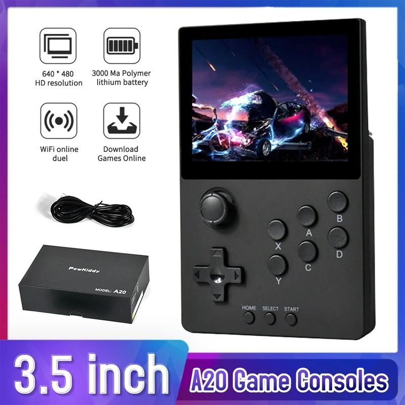 POWKIDDY A20 Handheld Video Game Console 64 GB 3.5 inch IPS Screen Retro Portable Mini Game Player HD Android Native System