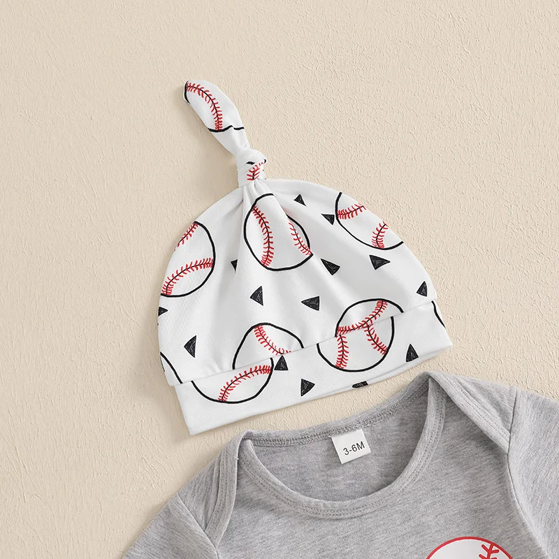 Citgeett Summer Infant Baby Boy Outfits Short Sleeve Romper Baseball Print Pants Hat Clothes Set