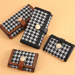 Short Women Houndstooth Wallet Mini PU leather Multi-Card Pocket Coin Purse Clutch Bag Women