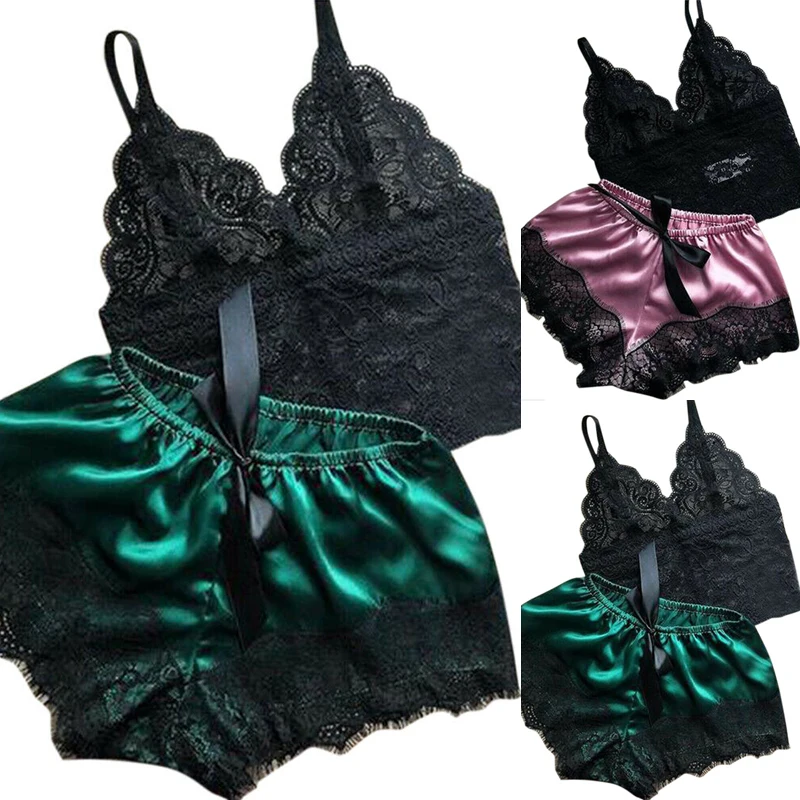 Womens Lace Sleepwear Lingerie Tops Shorts Set Babydoll Pajamas Nightwear Ultra Thin Hollow Out Nightclothe 1 Set S/M/L/XL/2XL sleepwear lingerie sleepwear lingerie set shorts suit pyjamas two pieces set