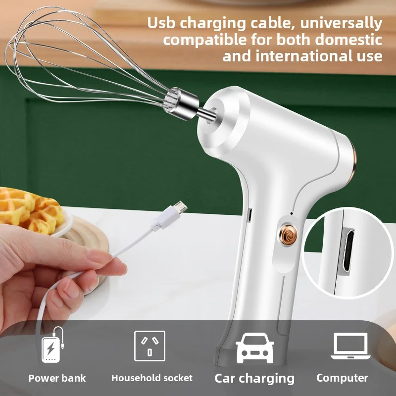 2026 Household kitchen handheld mini 304 stainless steel wireless egg beater, wireless electric light cream whipper