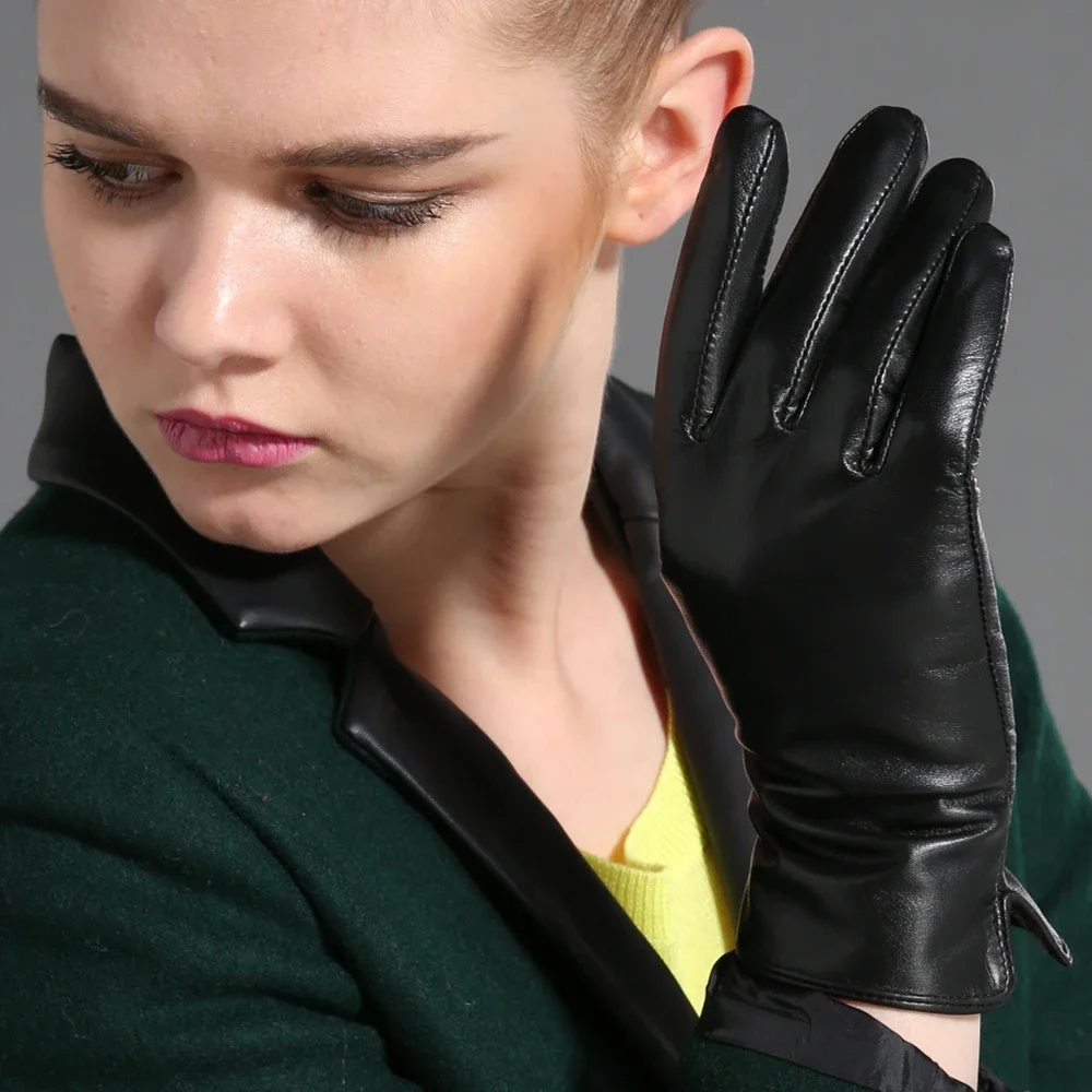 GOURS Winter Real Leather Gloves Women Black Genuine Goatskin Gloves Fashion Fleece Lining Warm Soft Driving New Arrival GSL028