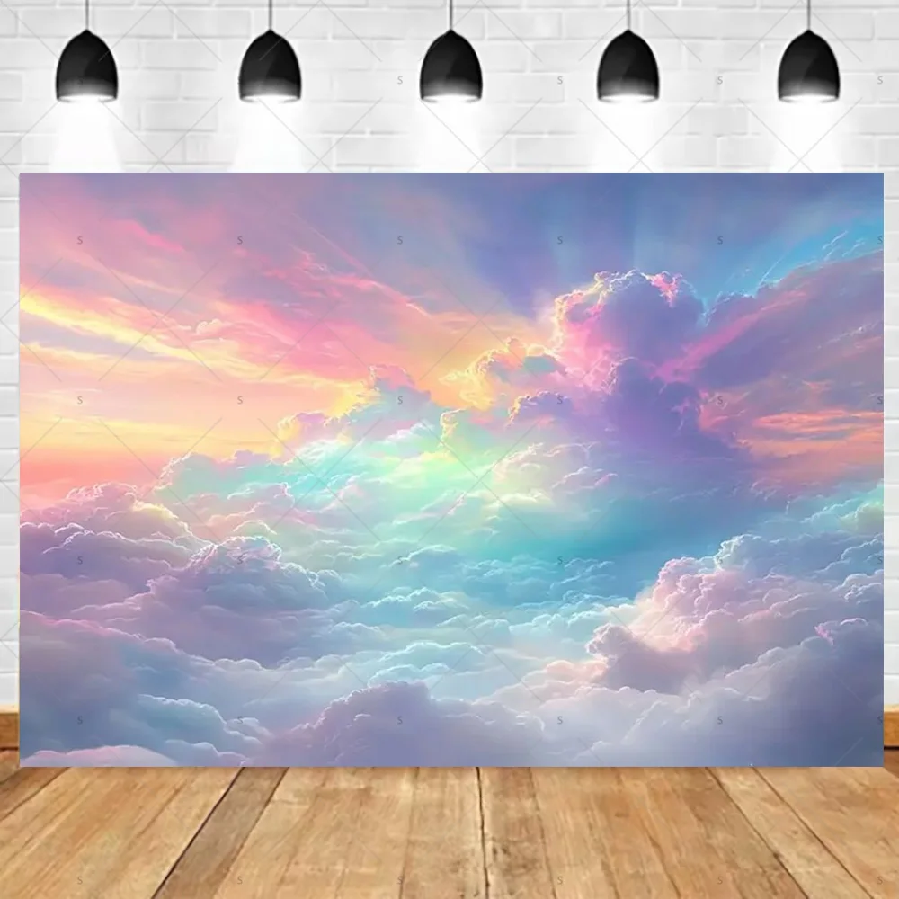 Dreamy Blue Sky and White Clouds Photography Backdrop for Wedding and Party Décor