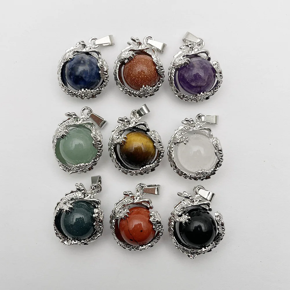 fashion Natural Gem Stone Dragon Pendants amethyst Crystal Opal Necklaces  Jewelry making charm accessories Gift 12pc wholesale 3