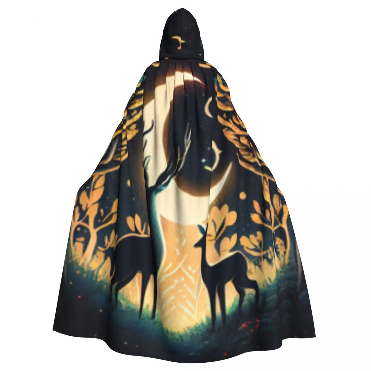 

Deer Looking At Crescent Moon Hooded Cloak Coat Halloween Cosplay Costume Vampire Devil Wizard Cape Gown Party