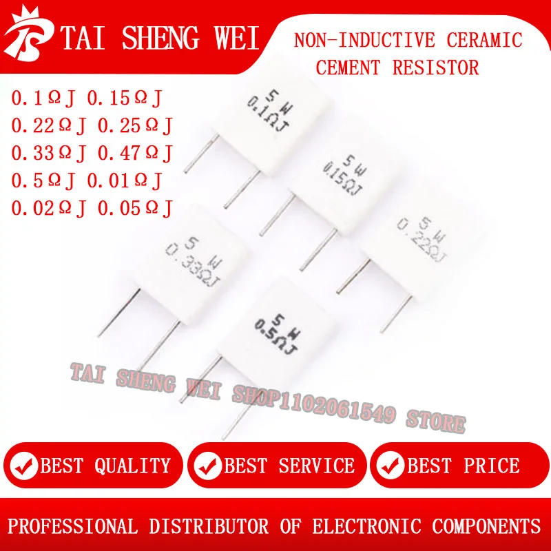 

10pcs 5W 0.1ΩJ 0.15ΩJ 0.22ΩJ 0.25ΩJ 0.33ΩJ 0.47ΩJ 0.5ΩJ 0.01ΩJ 0.02ΩJ 0.05ΩJ ohm Non-inductive Ceramic Cement Resistor