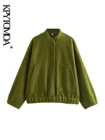 KPYTOMOA Women Fashion With Pockets Oversized Bomber Jacket Coat Vintage Long Sleeve Snap Button Female Outerwear Chic Tops - Image 5