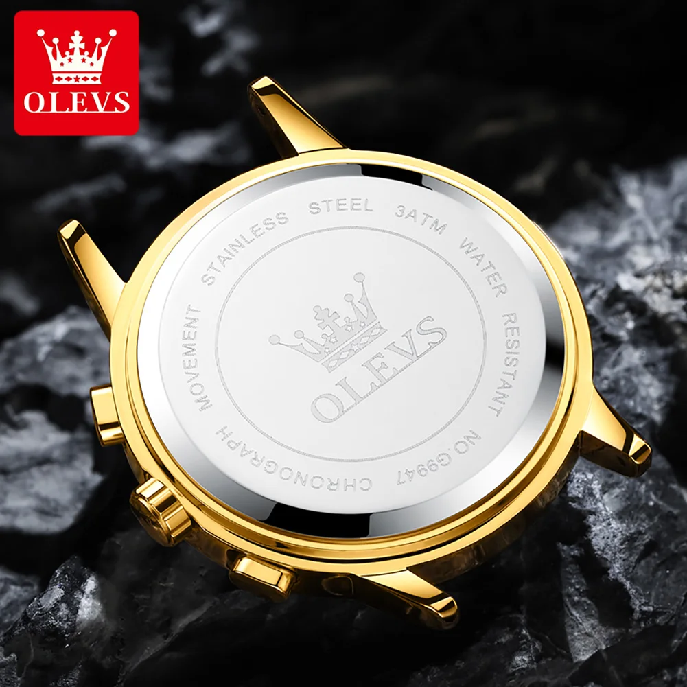 Olevs Premium Luxe Heren Horloges Sfeer Maanfase Kalender Quartz Horloge Waterdicht Lichtgevende Rvs Originele