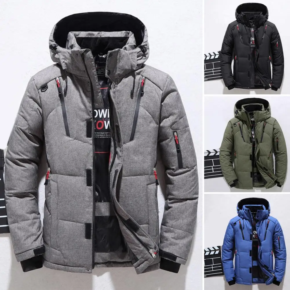 

Stylish Men Jacket Sporty Jacket Coat Solid Color Thicken Cotton Padded Overcoat Coldproof