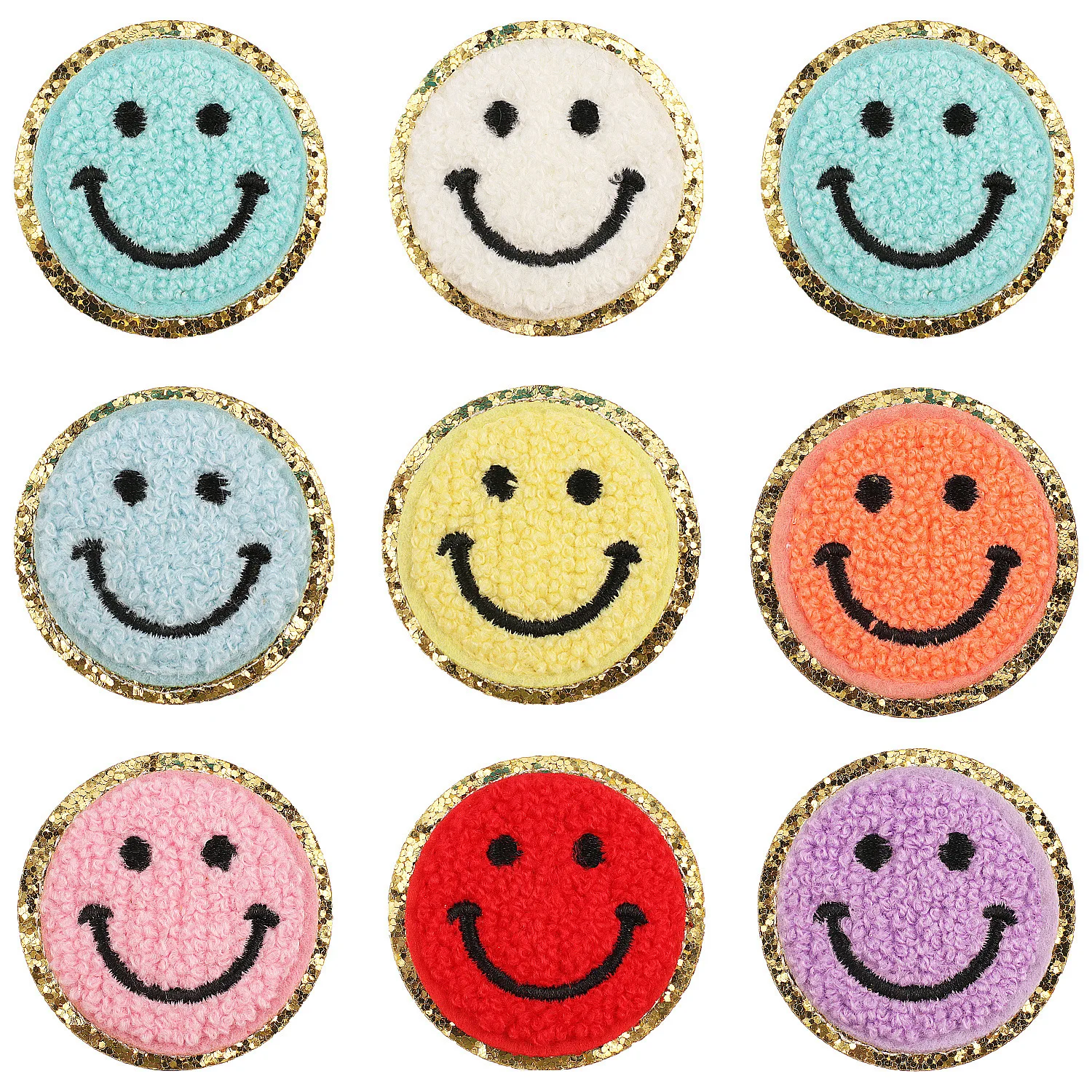 

5.5cm Iron On Patch Chenille Embroidery Sticker Smile Pattern Patch for Costmetic bag Backpack Hat Bag T-shirt ect.