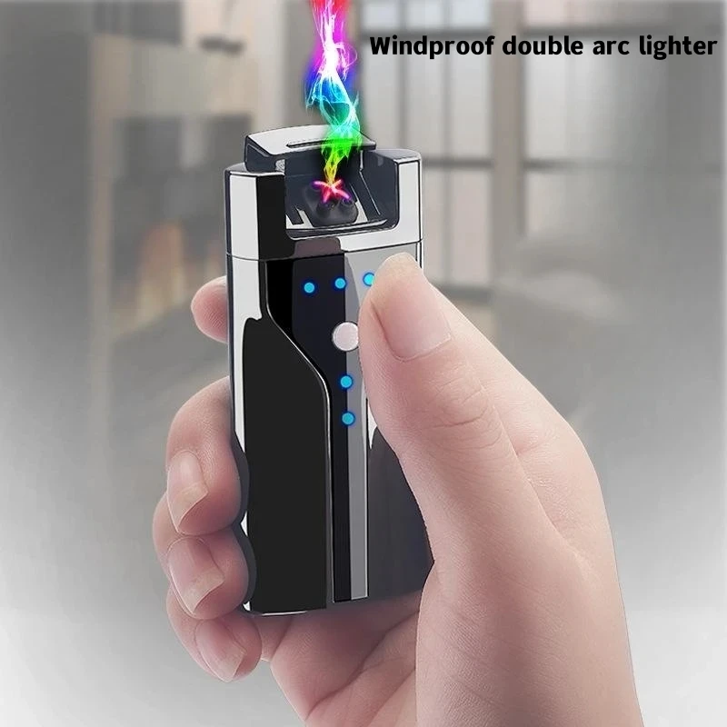 

New Pulse Plasma USB Charging Portable Windproof Metal Dual Arc Flameless Lighter Outdoor Camp Ignition Personalized Men's Gifts
